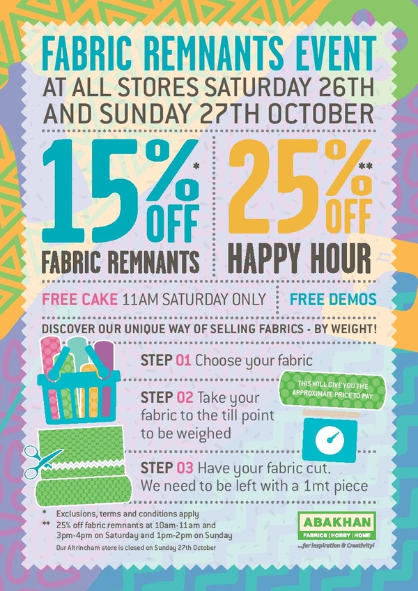 Fabric Remnants Event at all stores!