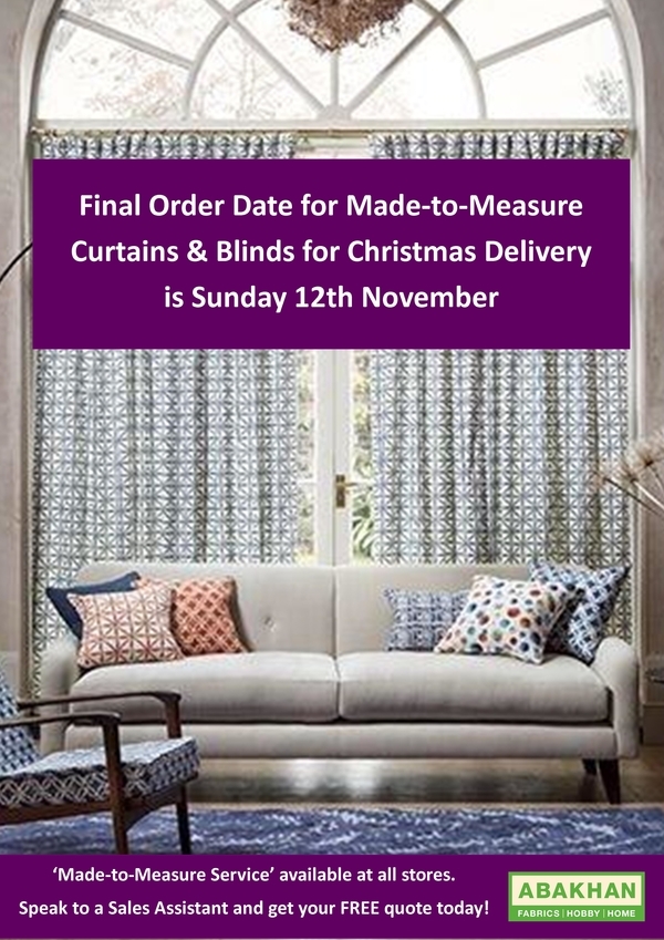 Final Order Date for Made-to-Measure Curtains & Blinds for Christmas Delivery