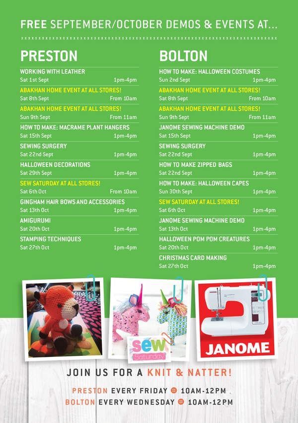 FREE demonstrations at Preston & Bolton during September & October 2018