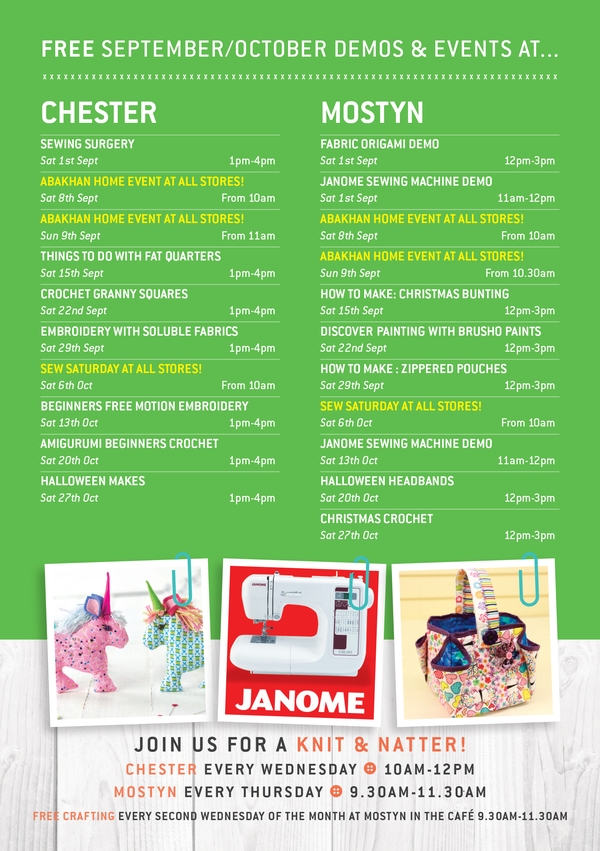 FREE demonstrations at Mostyn & Chester during September & October 2018