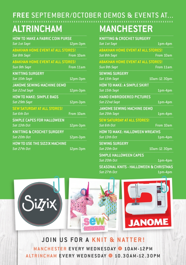 Free demonstrations at Manchester & Altrincham during September & October 2018
