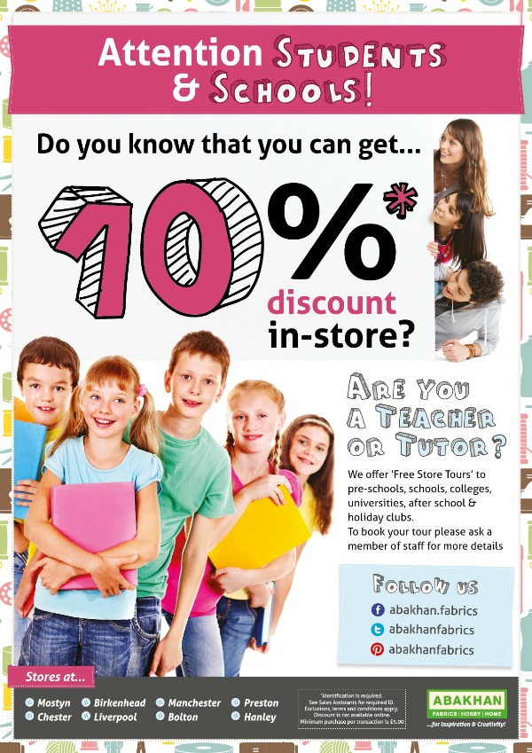 Attention Students & Schools - You can get 10% discount in-store at Abakhan