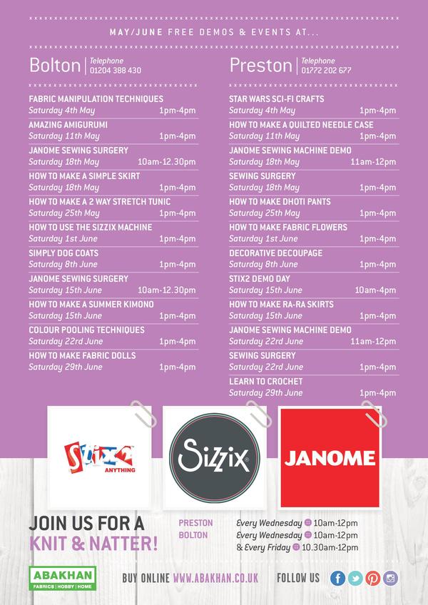 FREE demonstrations at Preston & Bolton during May & June 2019