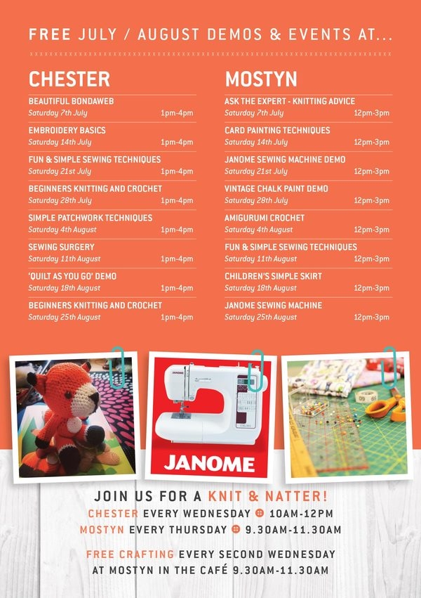 FREE demonstrations at Mostyn & Chester during July & August 2018