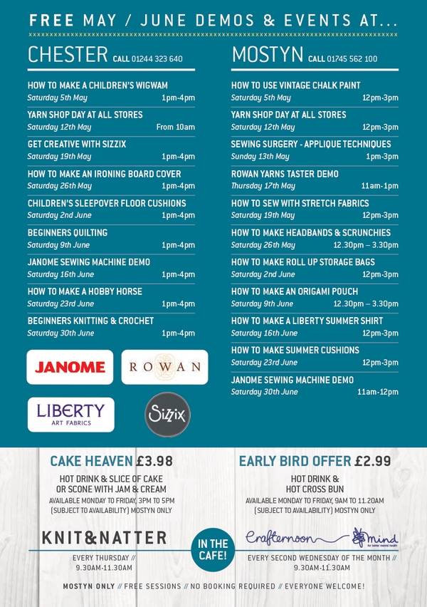 Free demonstrations at Mostyn & Chester during May & June 2018