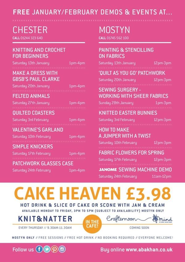 Free demonstrations at Mostyn & Chester during January & February 2018