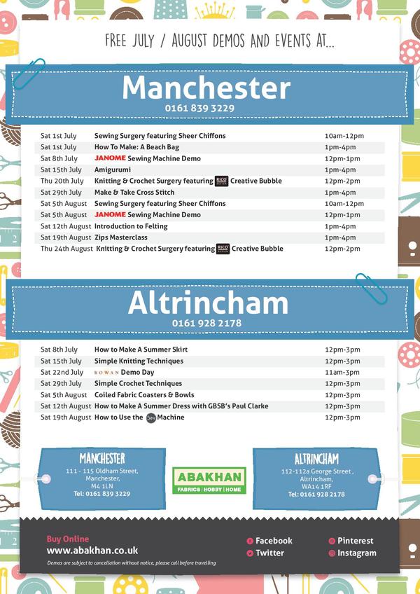 Free demonstrations at Manchester & Altrincham during July & August