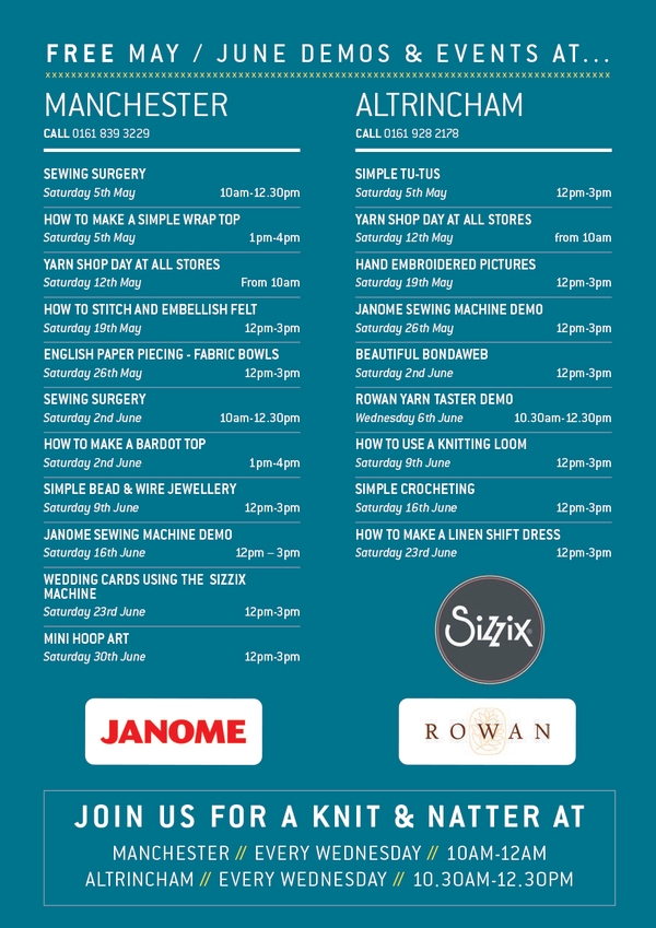 Free demonstrations at Manchester & Altrincham during May & June 2018