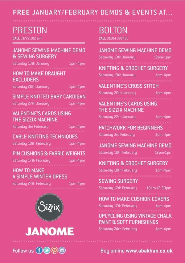 Free demonstrations at Preston & Bolton during January & February 2018