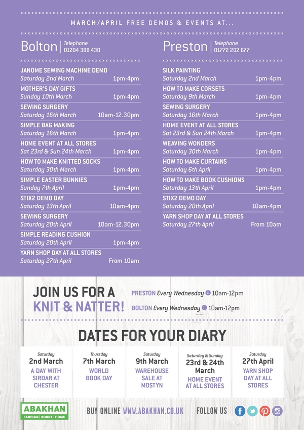FREE demonstrations at Preston & Bolton during March & April 2019