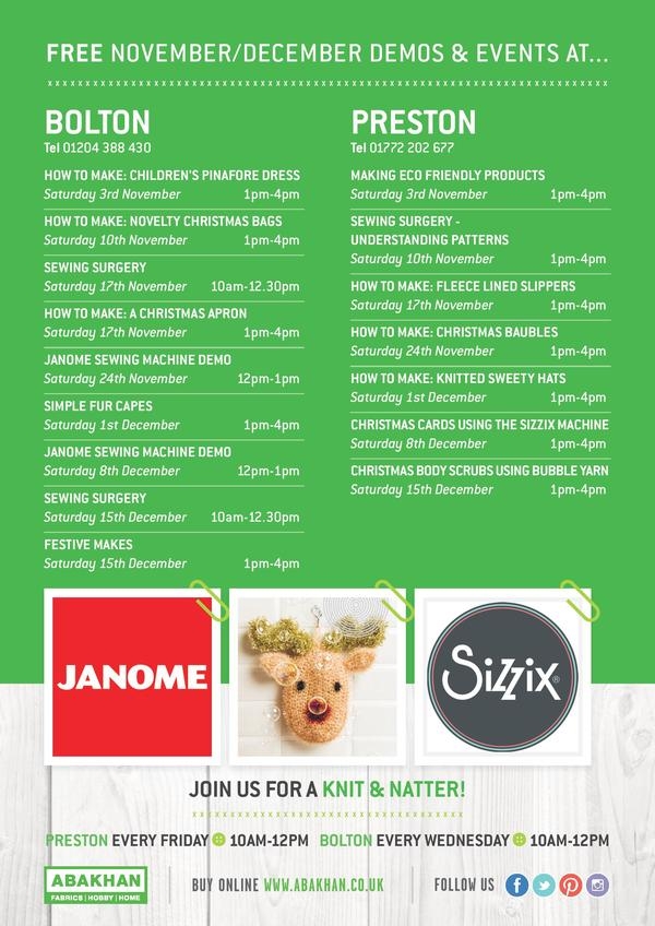 FREE demonstrations at Preston & Bolton during November & December 2018
