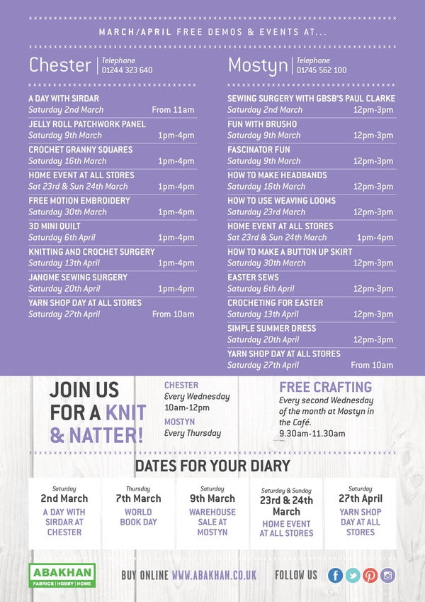 FREE demonstrations at Mostyn & Chester during March & April 2019