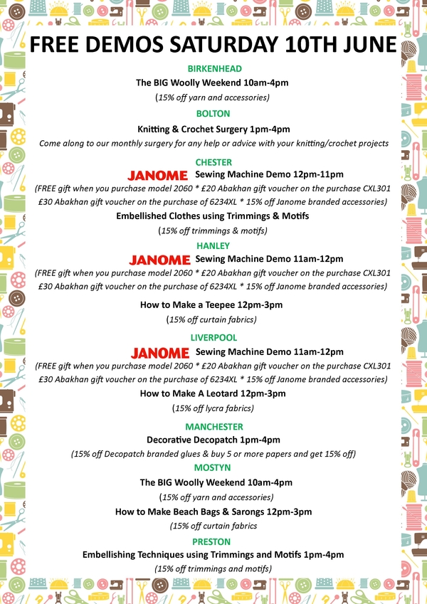FREE demos this Saturday 3rd June at all stores!