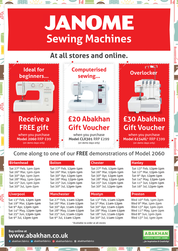 Janome Sewing Machines at all stores and online Abakhan